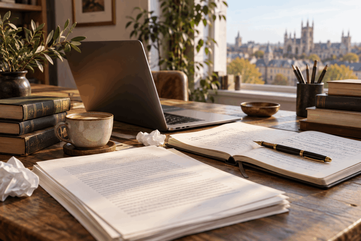 Professional ghostwriter working on a book manuscript
